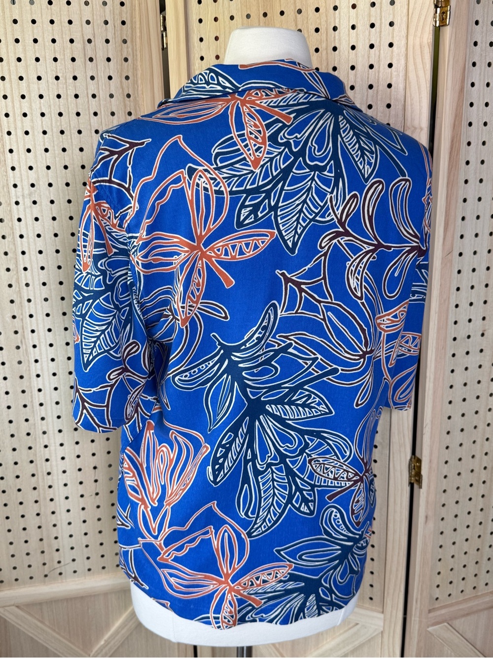 Zara Tropical Print Camp Collar Button Front Shirt‎ Blouse Blue Orange Women's S - Picture 3 of 10